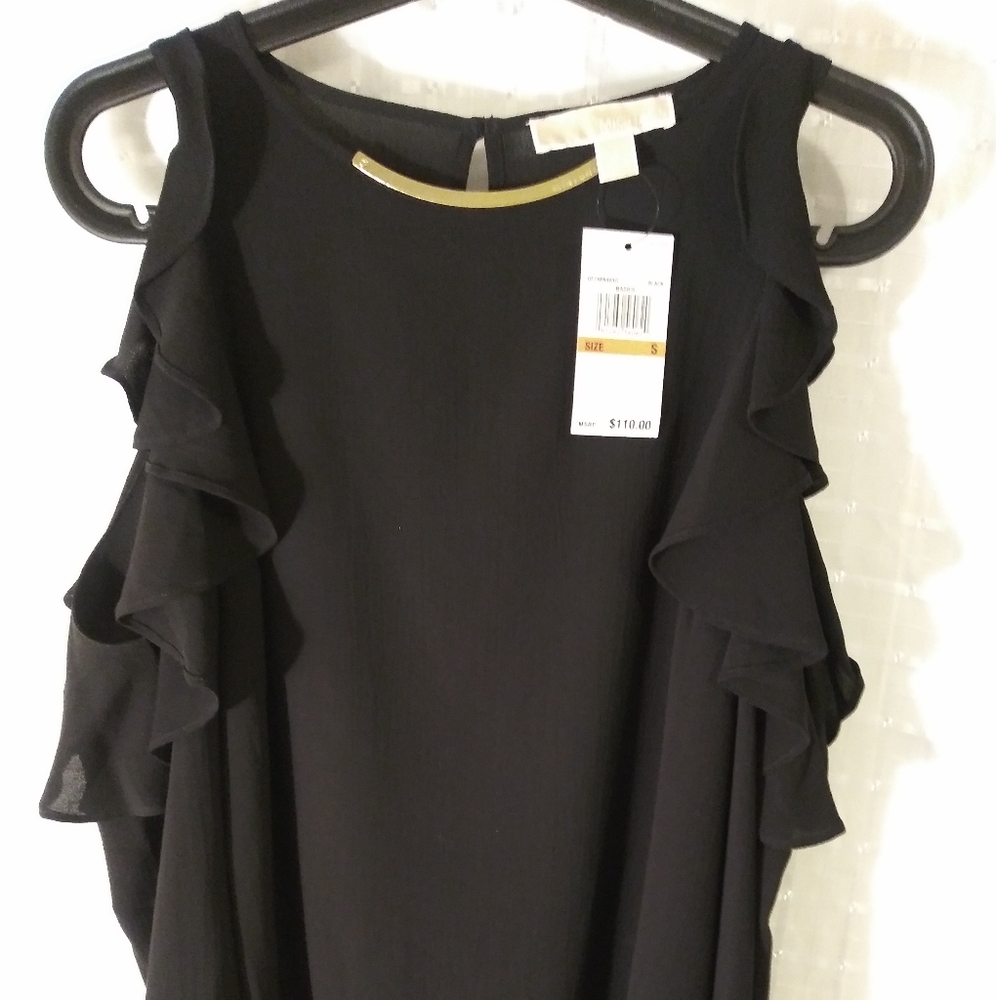 Michael Kors Black Cold Shoulder Ruffled Blouse Sm